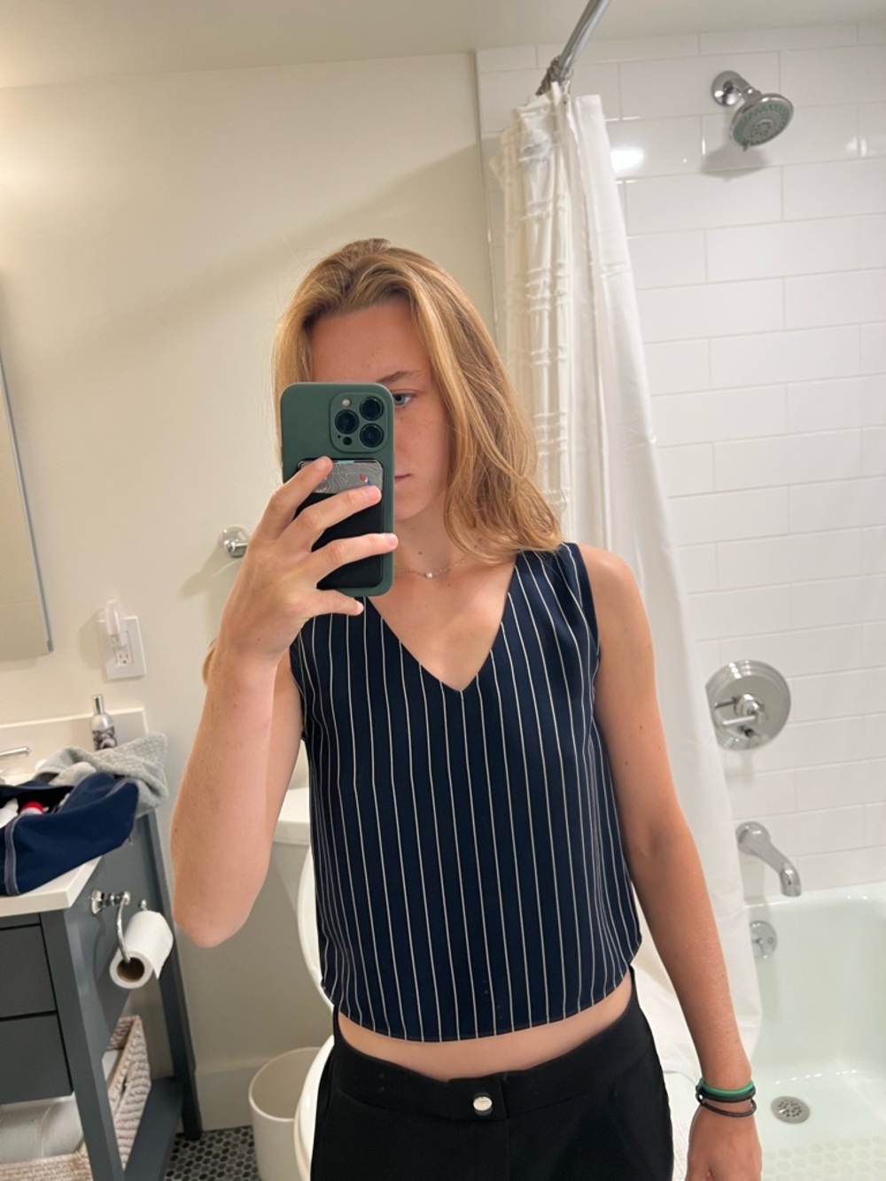Aritzia Navy V-Neck Pinstripe Tank